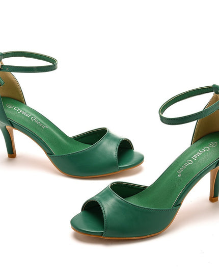 7cm Peep-toe High-heeled Sandals Shallow Mouth Buckle Plus Size