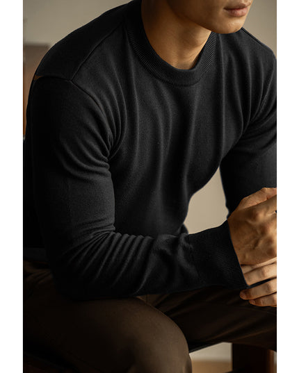 Tencel Wool Men’s Round Neck Sweater – Slim Fit Autumn Winter Pullover