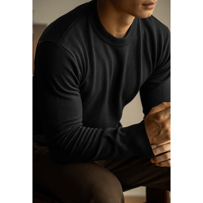 Tencel Wool Men’s Round Neck Sweater – Slim Fit Autumn Winter Pullover
