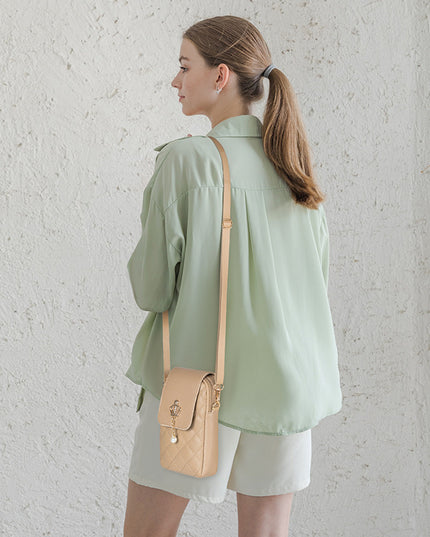 Simple All-match Messenger Bag Pearl Vertical Model In Square Shape