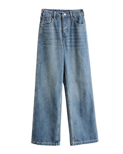 Vintage Blue High Waist Velvet Padded Straight Jeans