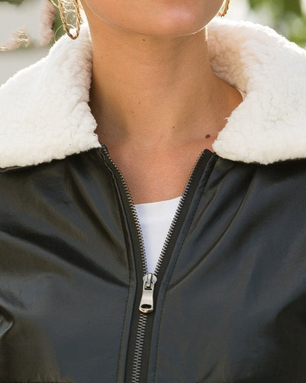 Women's short pu leather jacket plus cashmere