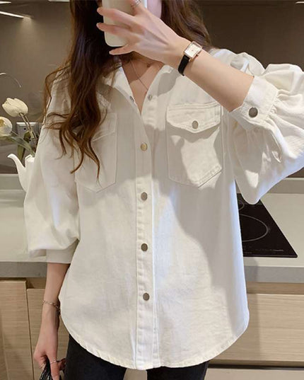 Blouses Shirts Women Spring Pockets Long Sleeve Fashion Solid Korean