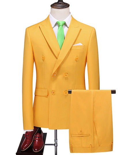 Men's Double Breasted Solid Color Coat Trousers Suit
