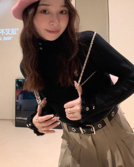 Half Turtleneck Sweater Mink Fur One-piece Top