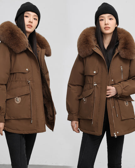 Cross-border Fleece-lined Thickened Parka Collar Slim Fit Slimming Cotton Coat