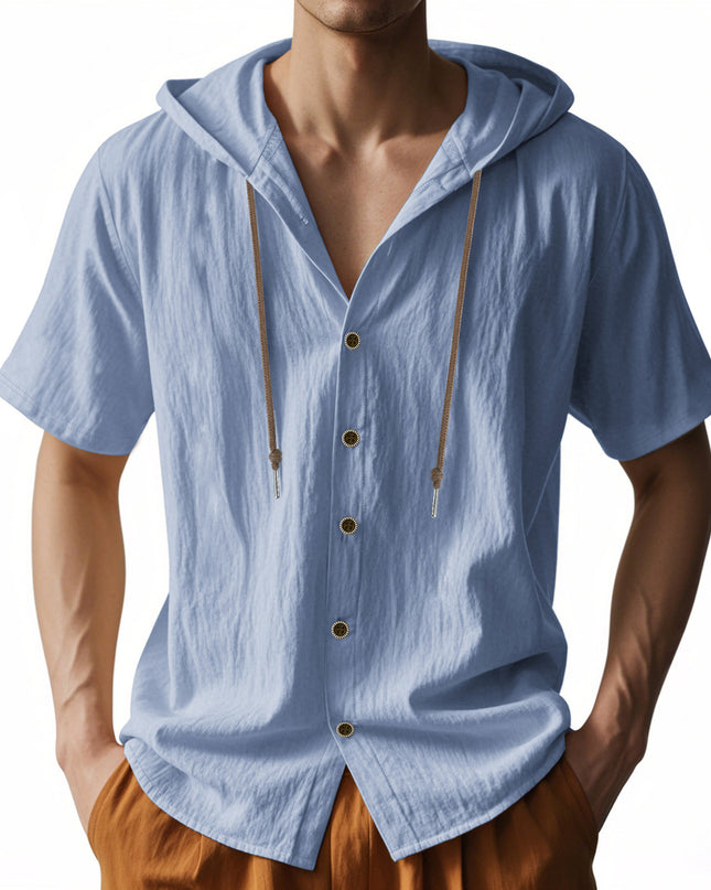 Loose Hooded Short-sleeved Shirt For Men