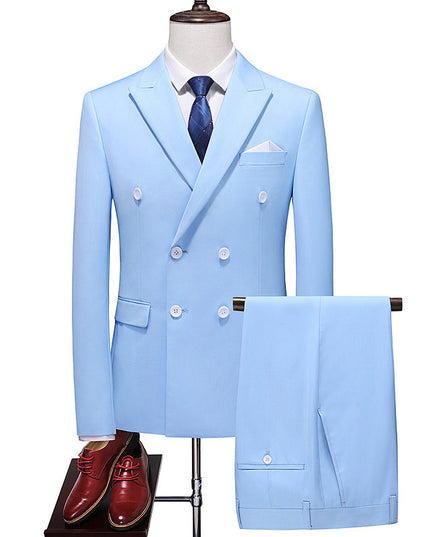 Men's Double Breasted Solid Color Coat Trousers Suit