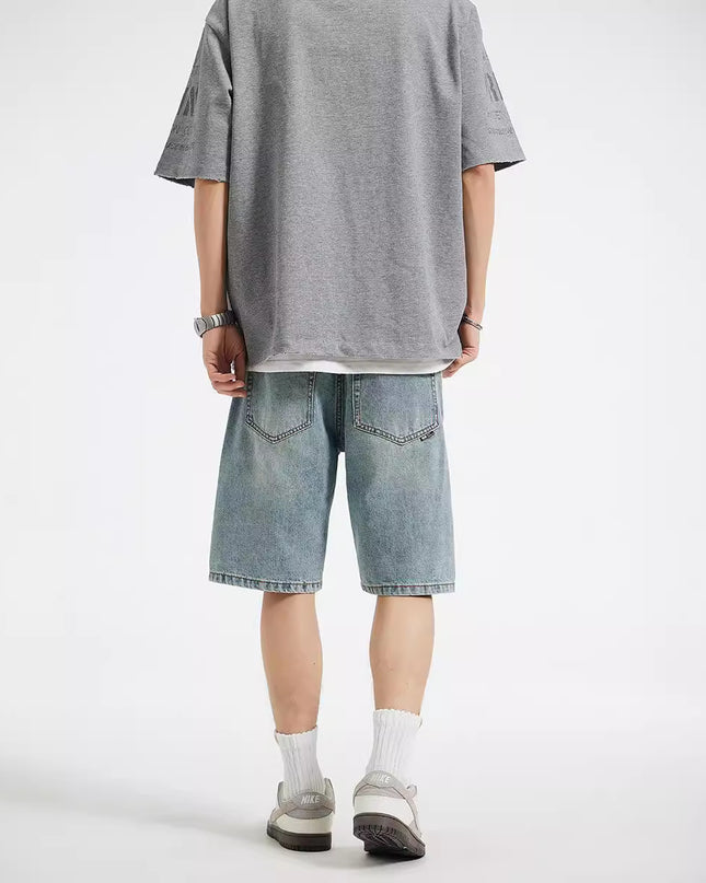 Summer New Structure Loose Straight Denim Shorts Simple All-matching