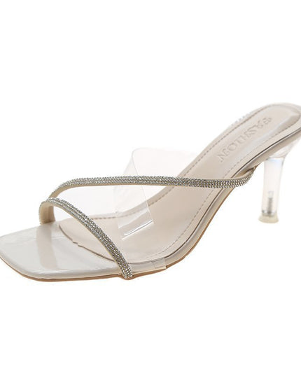 Women Wear Crystal Stiletto Sandals And Slippers
