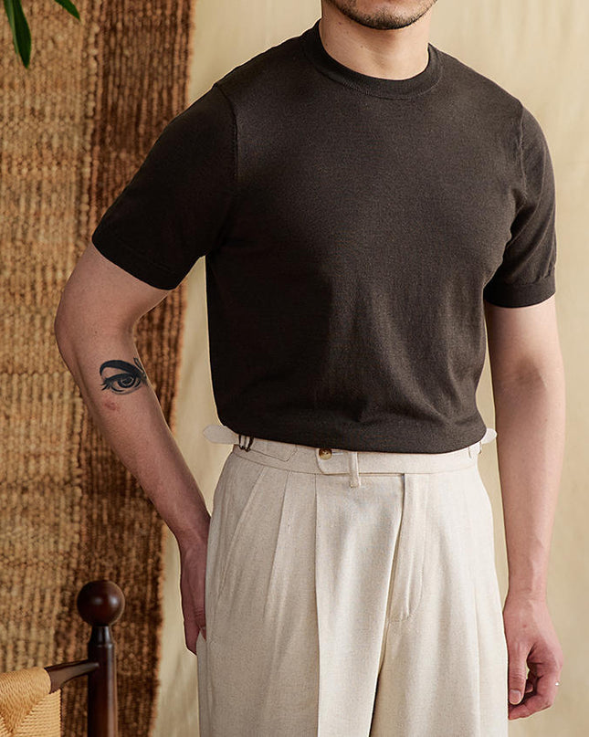 Men's Summer Breathable Tencel Cotton Round Neck Short Sleeve T-shirt