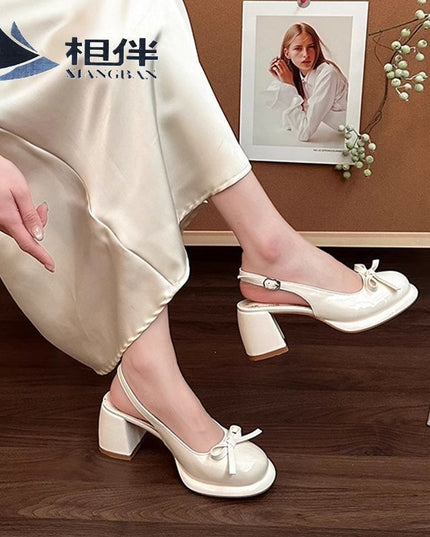 Summer New All-match Bow Satin Toe Cap Slingback Sandals