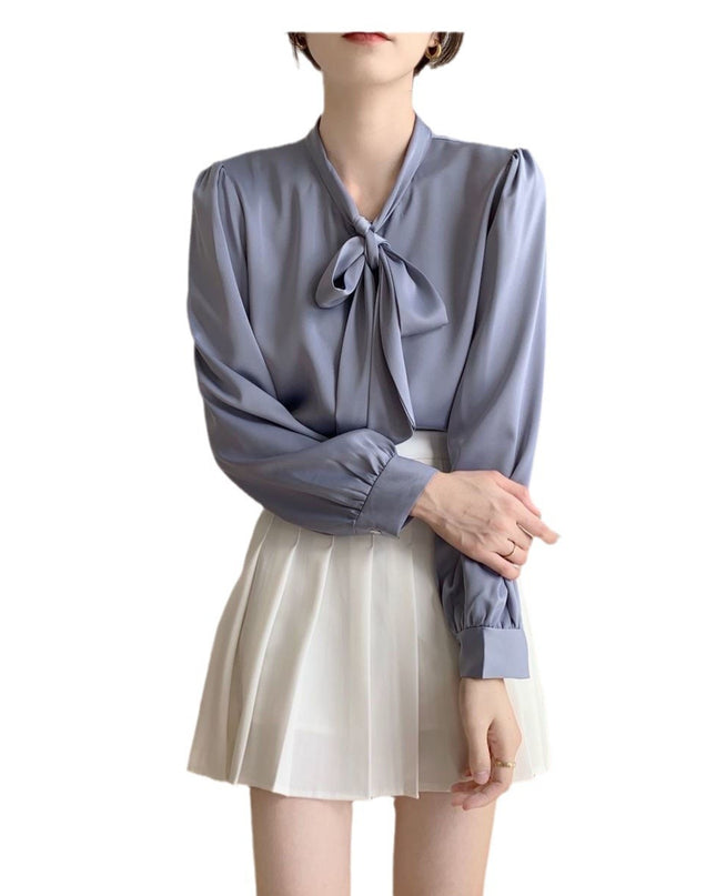 Lace-up Bow Business Wear Solid Color Bottoming Long Sleeve Shirt
