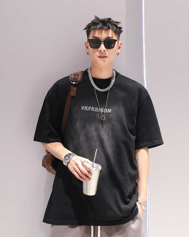 Gradient Washed Fashionable T-shirt Men's Fashion Couple Short Sleeve