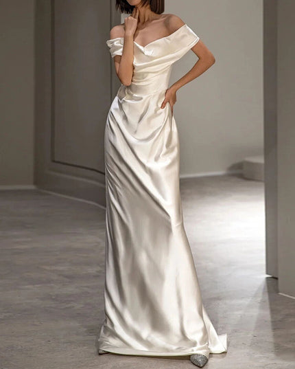 French White Off-shoulder Light Wedding Dress