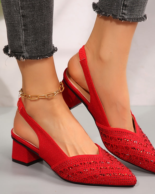 Women's Plus Size Rhinestone Pointed Toe Low Heel Shoes