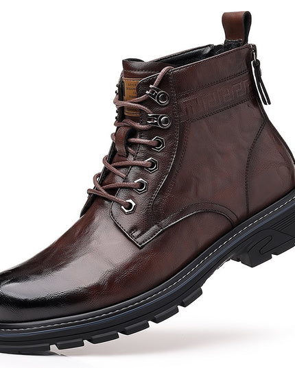 Vintage Fleece-lined Leather Boots Outdoor Keep Warm Men's