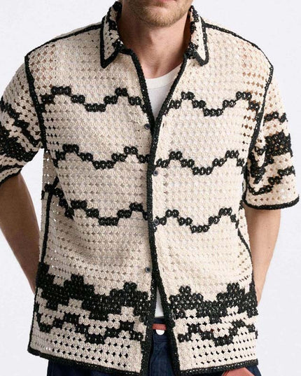Knitted Striped Stitching Shirt