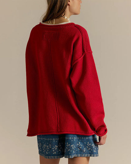 Women's Knitted Solid Color Round Neck Pullover Loose Sweater