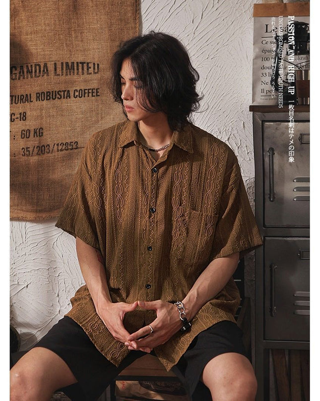 Retro Niche Design Hollow-out Short-sleeved Shirt For Men