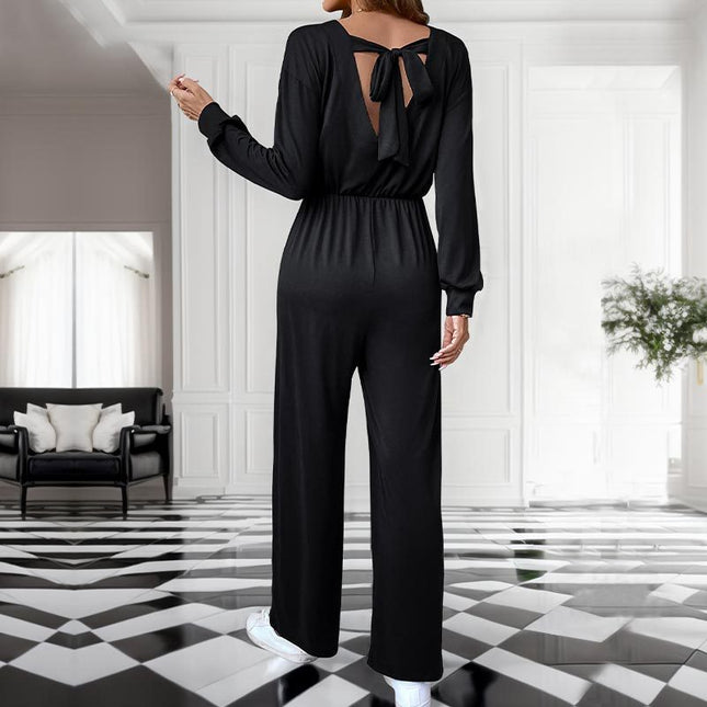 Casual Long Sleeve Solid Color Autumn Jumpsuit Women