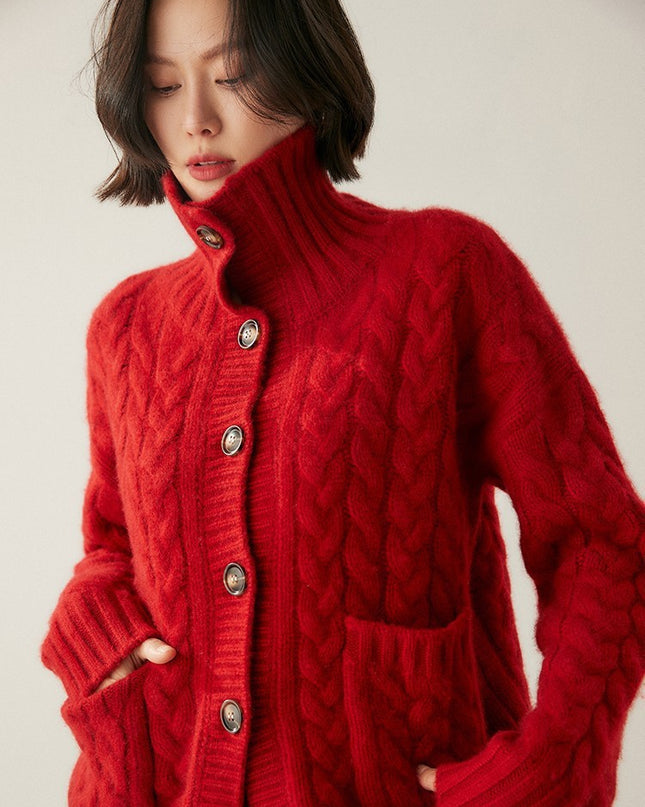 French Style Turtleneck Cashmere Cardigan For Women