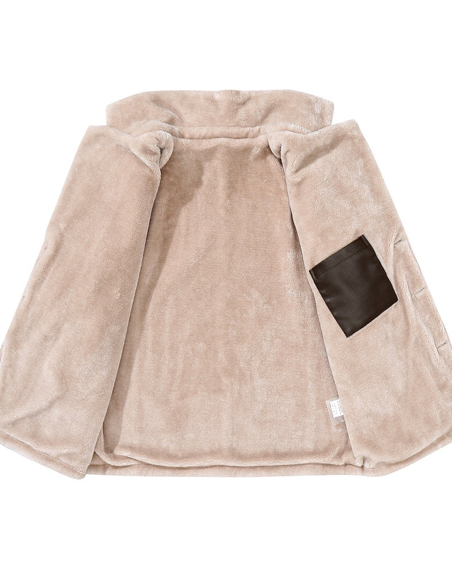 Thick Fleece Fur Integrated Warm Suit Leather Label Leather Jacket Coat