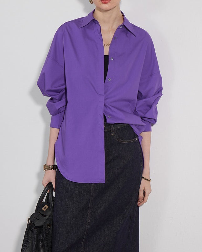 Temperament Casual Style Solid Color Polo Collar Straightness Relaxed Long Sleeve Shirt