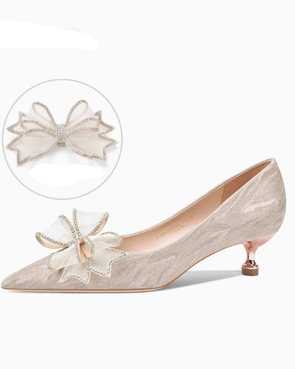 Sequined Champagne Crystal Shoes Pointed Stiletto Heel High Heels