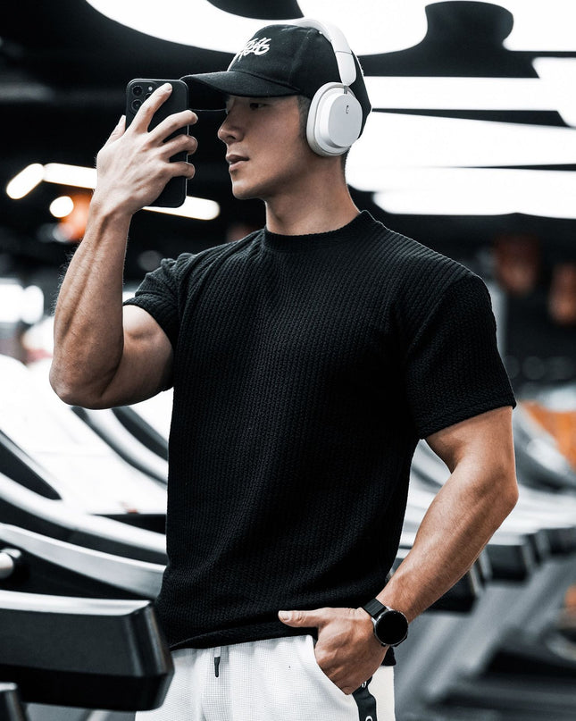 Summer New Men's Sports Solid Color Light Board Short Sleeve T-shirt