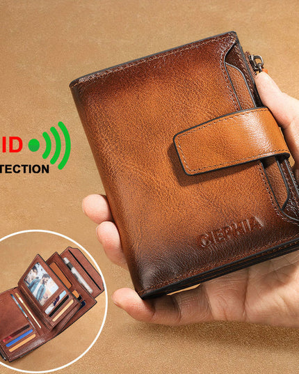 Men's Leather Wallet Multi-function Anti-theft Zipper Coin Purse