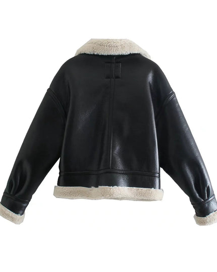 Trendy Biker Fleece Padded Faux Leather Jacket