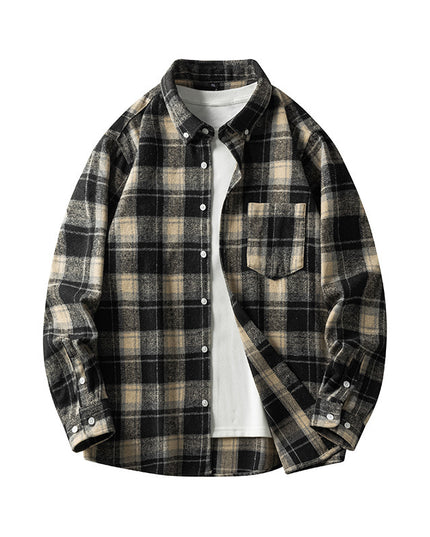 Cross-border Foreign Trade Men's Autumn And Winter New Plaid Plus Size Long-sleeved Shirt Casual Coat Thickened Flannel Shirt Men