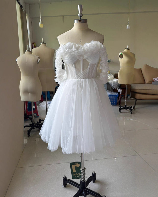 Lace Off-shoulder Mini Wedding Dress