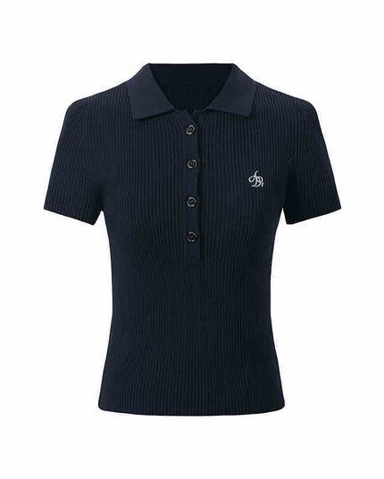 Knitted Preppy Style Polo Collar Tencel Linen Short Sleeve