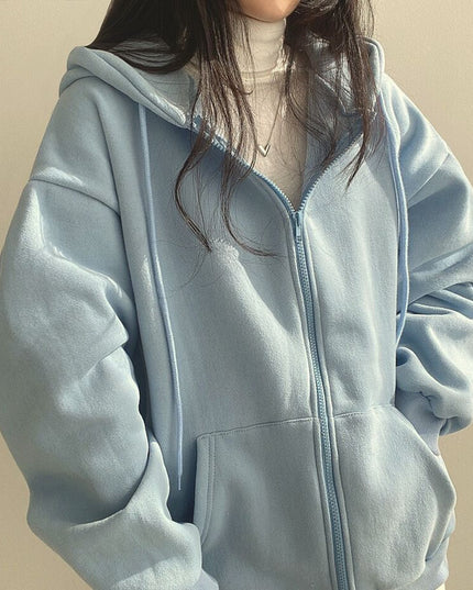 Zipper Plush And Thick Hood Sweater Women's Coat