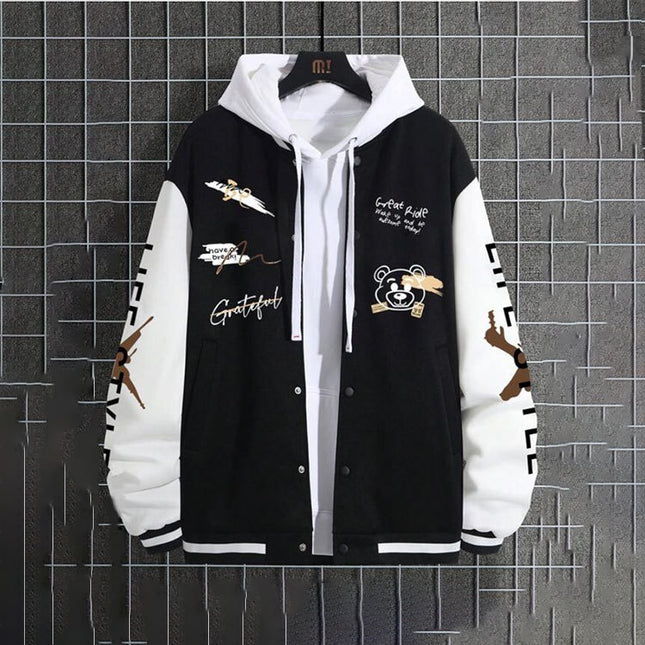Men's Baseball Uniforms Coat American High Street Pu Baggy Casual Jacket