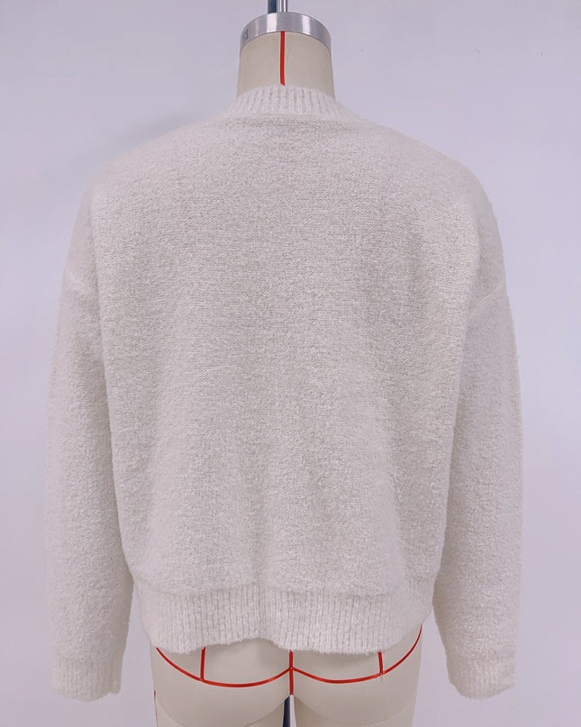 Round Neck Button Solid Color Sweater Knitwear