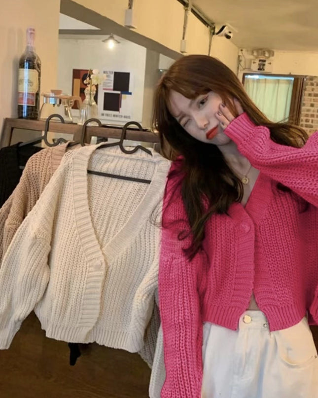 College Style Girls' Tops Loose Outer Wear Short Knitted Cardigan Sweater
