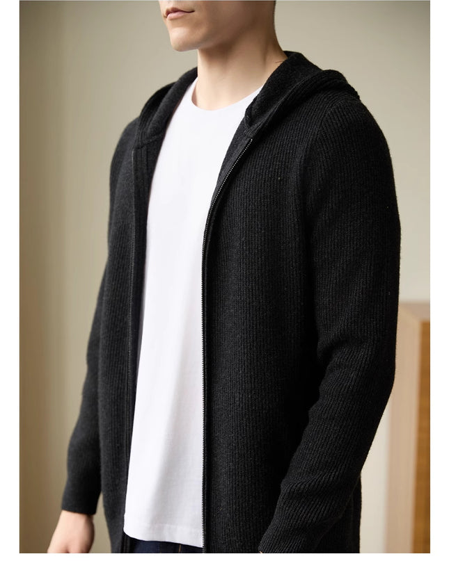 Men's 100 Pure Wool Hooded Cardigan New Autumn And Winter Sweaters