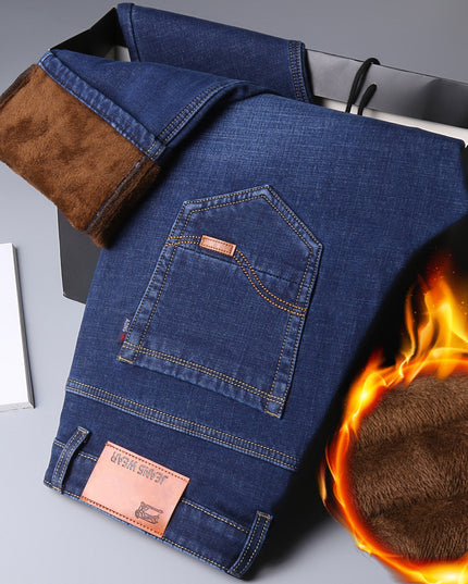 Plus Fleece Autumn And Winter Men's Jeans Straight Loose Plus Size