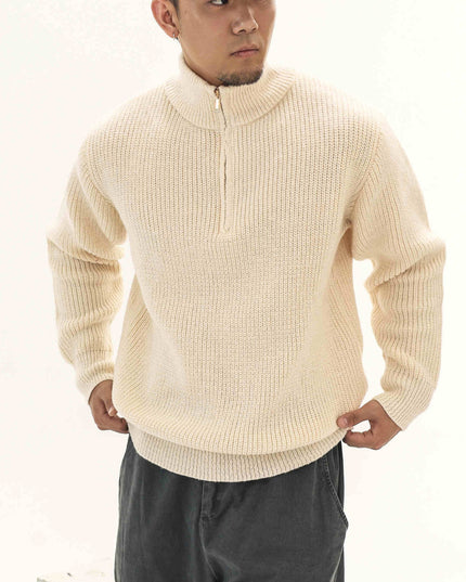 Thick Needle Wool Yarn American Retro Half Zipper Turtleneck Sweater Pullover For Men