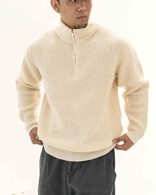 Thick Needle Wool Yarn American Retro Half Zipper Turtleneck Sweater Pullover For Men
