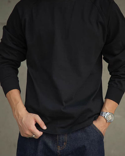 Vintage Cotton Raglan Long Sleeve Neckline Inner Bottoming Shirt Autumn Men