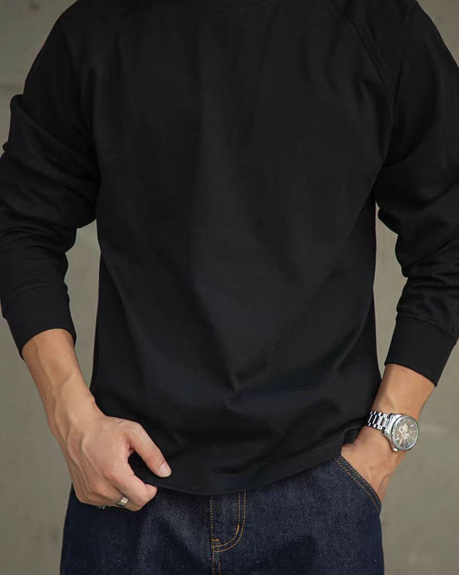 Vintage Cotton Raglan Long Sleeve Neckline Inner Bottoming Shirt Autumn Men