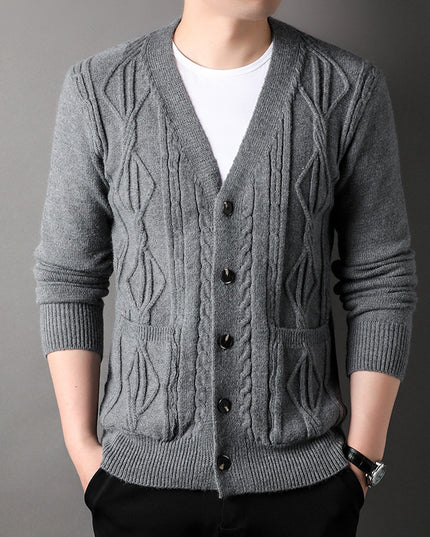 Knitted Cardigan Rhombus Loose Casual Sweater Coat Men