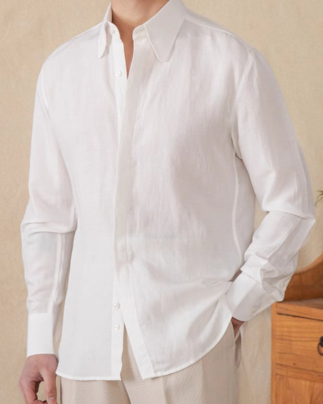 Skin-friendly Draping Lyocell Long Linen Sleeves Shirt