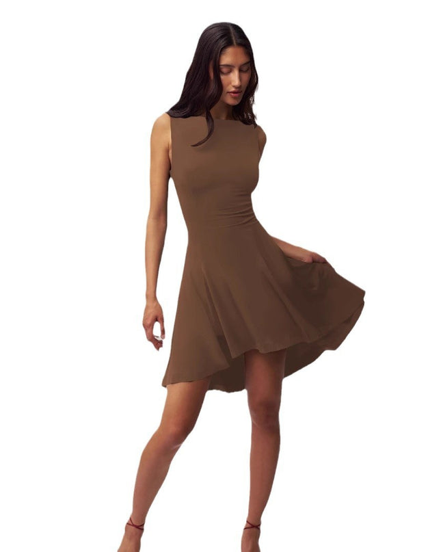 Sleeveless Sexy Hot Girl Off-neck Dress Waist Slimming Back