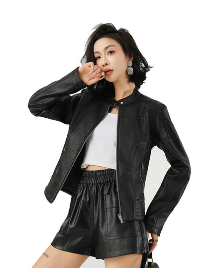 Women's Leather Jacket Locomotive Style Leather Coat Leather Jacket