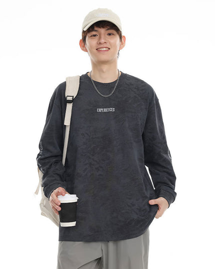 Retro Crew Neck Long-sleeved T-shirt Male Letter Printed Loose Casual Bottoming Bottoming Shirt